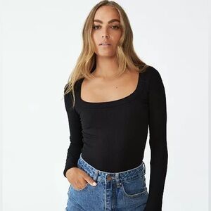 Cotton On Staple Rib Scoop Neck Long Sleeve Top